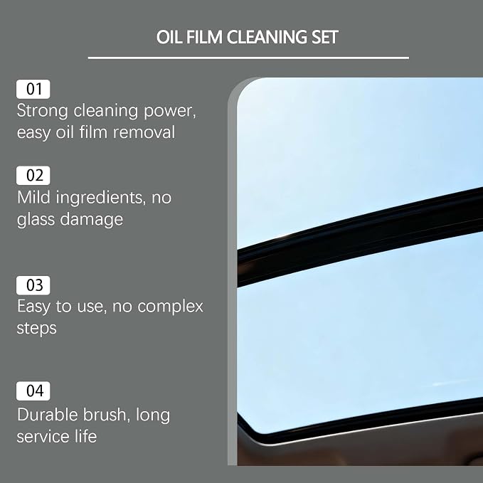 Car Windshield Oil Film Remover Set, Automotive Oil Film Cleaning Brush with Refill Liquid, Glass Cleaning Board, Anti-Rain Fog, Easy to Use for Car Windows & Rearview Mirrors, Long-Lasting Clean