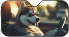 Windshield Sun Shade Funny Driving Husky Dog Car Front Window Sunshade Cover for Truck SUV Blocks UV Rays Automotive Visor Interior Protector 55 x 30 inch