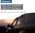 4pcs Front+Rear Smoke Sun/Rain Guard Outside Mount Tape-On Window Visors Compatible with 97-17 Expedition 98-17 Navigator