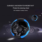 Ultra Fine Carbon Fiber Leather Steering Wheel Cover, Anti Slip and Sun Protective Protect The Steering Wheel, Easy to Install,Universal of 14.5"-15" (Blue)