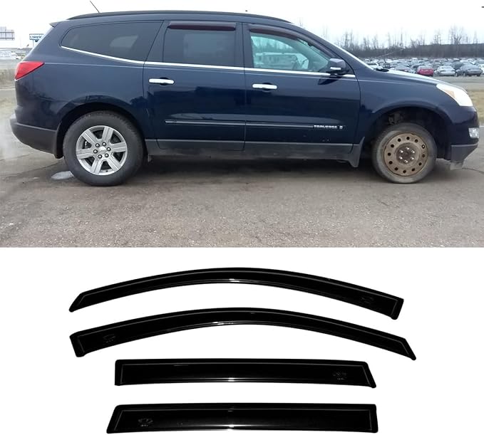 94161 Side Window Visor Wind Vent Deflector fit for 2009-2017 Chevrolet Traverse, 4pcs Out-Channel Tape-On Sun Rain Guards Set Nice Window shade