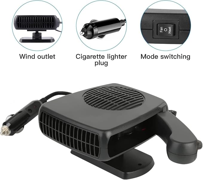 Portable 12V 150W Car Cooler Heater Fan, Plug-in Cigarette Lighter 2-in-1 Cooling & Heating Auto Fan, Summer Rapid Vehicle Interior Cool Down, Winter Windshield Defroster Defogger