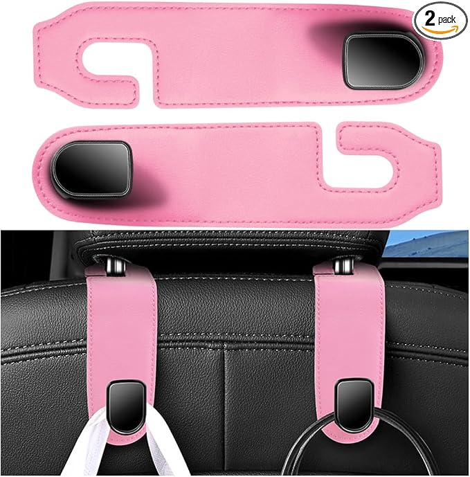 Car Seat Headrest Hook, 2PCS Vehicle Seat Back Hangers Organizer for Handbag Purse Coat, Automotive Interior Headrest Storage Hooks, Universal for SUV Automobile Truck (Pink)