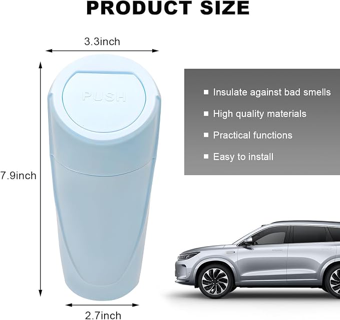 Car Trash Can with Lid, Mini Car Garbage Bin Leakproof Cup Holder Trash Can, Multipurpose Organizer Door Pocket Trash Cup Fits Auto Home Office, Universal Garbage Can (Light Blue)