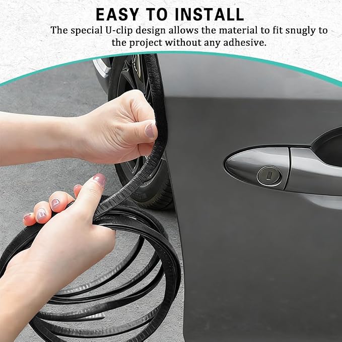 16.4ft (5m) Car Door Edge Guards, Car Door Protector, No-Glue Required Rubber Seal U Shape Automotive Door Entry Guard, Auto Door Edge Molding Protection for Most Vehicles (Black, 16.4Ft)