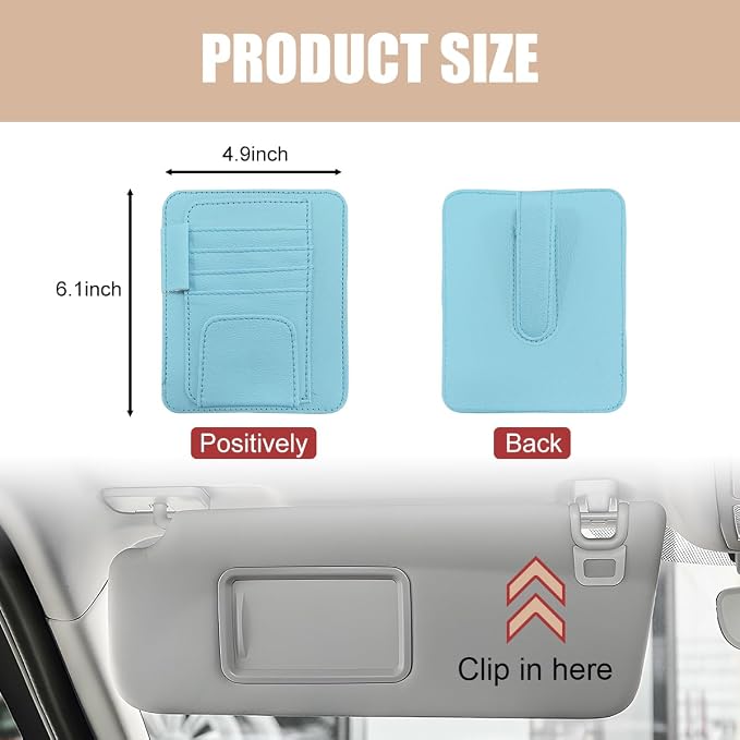 2 PCS Car Sun Visor Organizer, Small Auto Visor Organizer and Storage, Registration and Document Holder for Sunglasses, Card, Pen, Driver License, Car Accessories (Blue)