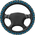 Blue Dog Paw Print Auto Car Steering Wheel Cover Universal 15 Inch Neoprene Interior Decor Protection Accessories