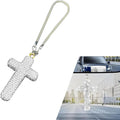 Cross for Car Mirror Hanging, Bling Crystal Rhinestone Cross Rear View Mirror Accessories, Shiny Cars Pendant Charm, Religious Rearview Mirrors Decoration, Auto Interior Accessories (Silver)