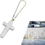 Cross for Car Mirror Hanging, Bling Crystal Rhinestone Cross Rear View Mirror Accessories, Shiny Cars Pendant Charm, Religious Rearview Mirrors Decoration, Auto Interior Accessories (Silver)