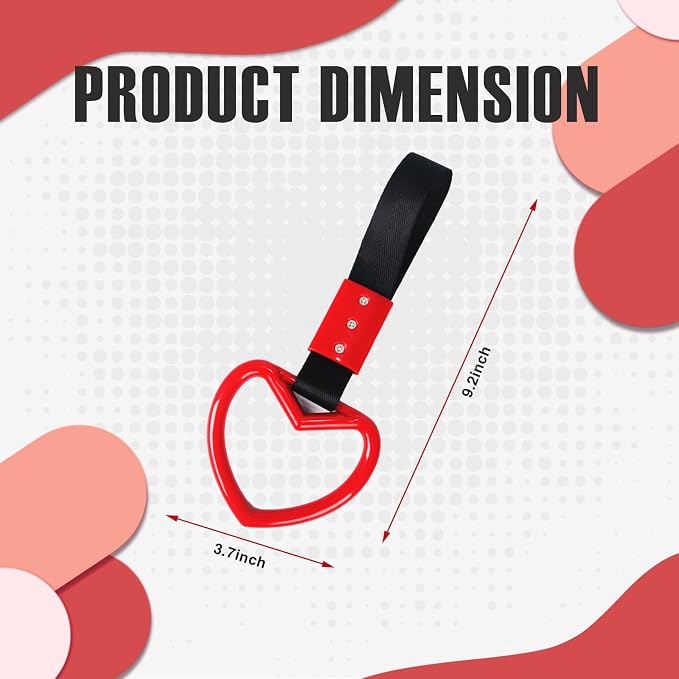 2PCS Heart Shaped Car Handle Straps, Rear Bumper Warning Keychain Ring Charm for Car Exterior Accessories (Red)