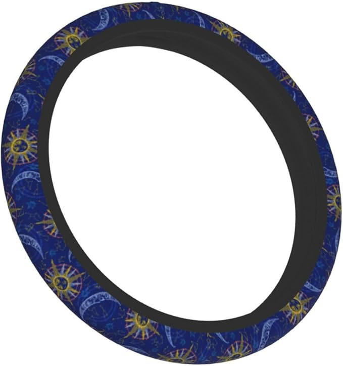 Sun Moon Twelve Zodiac Signs Steering Wheel Cover Car Accessories Cute for Women Girls Girly Universal 15 Inch Neoprene Auto Interior Decor Anti Slip Car Truck Protector