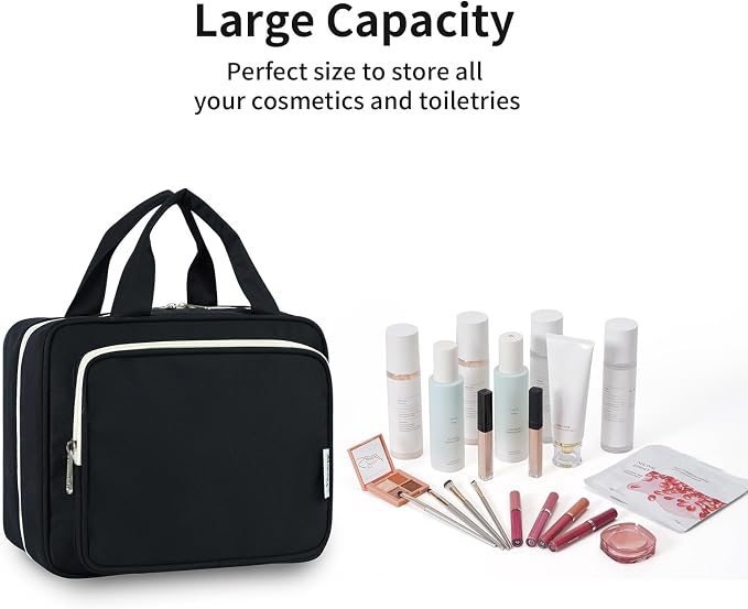 Hanging Toiletry Bag for Women Travel Makeup Bag Organizer Toiletries Bag for Travel Size Essentials Accessories Cosmetics (Black (Medium))