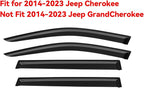 Rain Guards for 2014-2023 Jeep Cherokee, Out-Channel Window Visor Shields Vent Deflector Shade Wind Dark Smoke Jeep Cherokee KL Latitude Altitude Limited Trailhawk, Tape-On Outside-Mount, 4PCS
