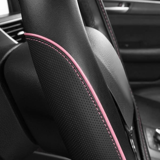 Colour Piping Leather Universal Fit Steering Wheel Cover, Perfectly fit for 14.5-15 inches Suvs, Vans, Trucks, Sedans, Cars (Black&Pink)