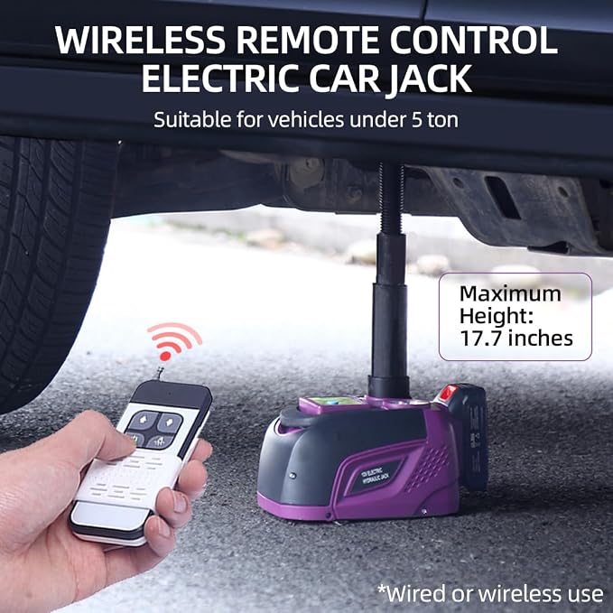 Electric Car Jack Hydraulic Cordless Remote Control 5 Ton 12V Small Portable Cordless Floor Jack Lift for SUV Sedan Vehicle MPV Car Change Tire Emergency Repair Tyre Purple