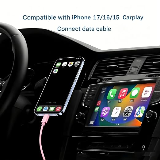1.5FT Cute Pink iPhone 17/17E Car Carplay Cable for iPhone 17/16/15, 15/16/17 Pro Max 15 16 Plus Cord, Long USB A to USB C Cable for iPad 10th Gen iPad Pro, Air 5th 4th Mini 6th Replacement Cord