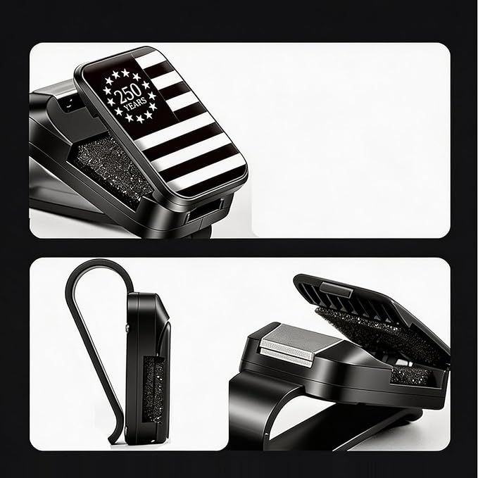 2 Pack Sunglasses Holder for Car, One-Handed-Operation Visor Sunglass Holder Clip, Easy Access Storage for Driving,Universal Fits (Black-White-250 Anniversary USA Flag)