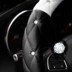 Cute Diamond Soft Leather Anti-Slip Steering Wheel Cover with Bling Bling Crystal Rhinestones, Universal 15 Inch for Women Girls, Fit Vehicles, Sedans, SUVs, Vans, Trucks - Black and White