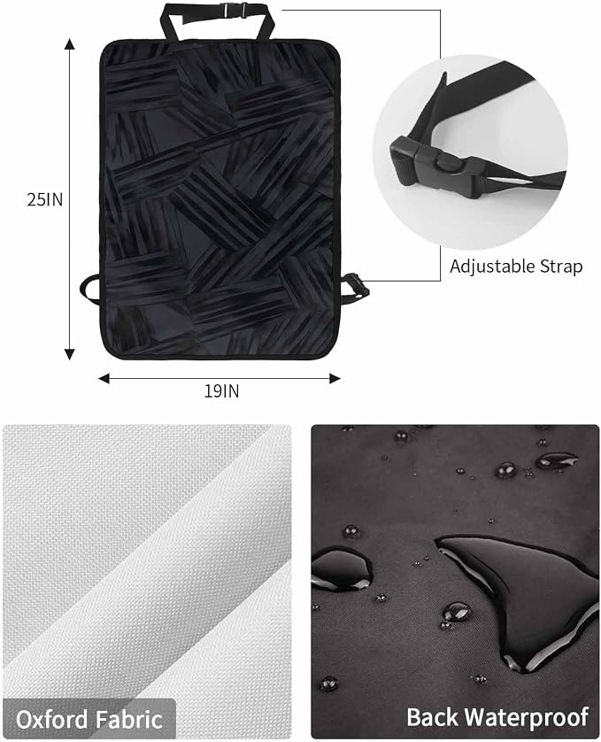 T&H XHome Modern Line Car Seat Protector, 2 Pack Kick Mats Back Seat Protector Abstract Farmhouse Black Brushstroke Blocks Waterproof Back Seat Cover Universal Fit Automotive Interior Protectors