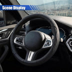 15 Inch Leather Car Steering Wheel Cover for SUV, Truck, Blackline | Anti-Slip Breathable Automotive Steering Wheel Protector, Universal Heat Resistant Vehicle Interior Accessories