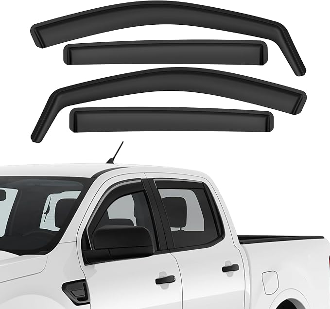 in-Channel Rain Guards Compatible with Ford Ranger SuperCrew 2019 2020 2021 2022 2023, Durable Side Windows Rain Guard, 2019-2023 Ranger Wind Deflectors Black 4Pcs