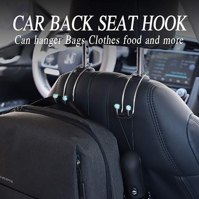 Auto Hooks Bling Car Hangers Organizer Seat Headrest Hooks Strong and Durable Backseat Hanger Storage Universal for SUV Truck Vehicle 2 Pack (Sky Blue)
