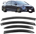 Fit 2006-2011 Honda Civic Sedan Only Tape on Slim Style Window Visor |, Acrylic, Smoke Tinted, Sun Rain Wind Guards Shield Vent, Wind Deflector, 2007 2008 2009 2010, Self-Adhesive