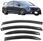 Fit 2006-2011 Honda Civic Sedan Only Tape on Slim Style Window Visor |, Acrylic, Smoke Tinted, Sun Rain Wind Guards Shield Vent, Wind Deflector, 2007 2008 2009 2010, Self-Adhesive