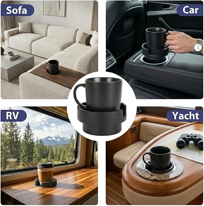 Couch Cup Holder Adapter – Universal Sofa Drink Expander for Large Mugs, Tumblers & Bottles – Spill-Proof Recliner Caddy for Living Room, RV & Boat (Gray, Base 89MM(3.5IN))