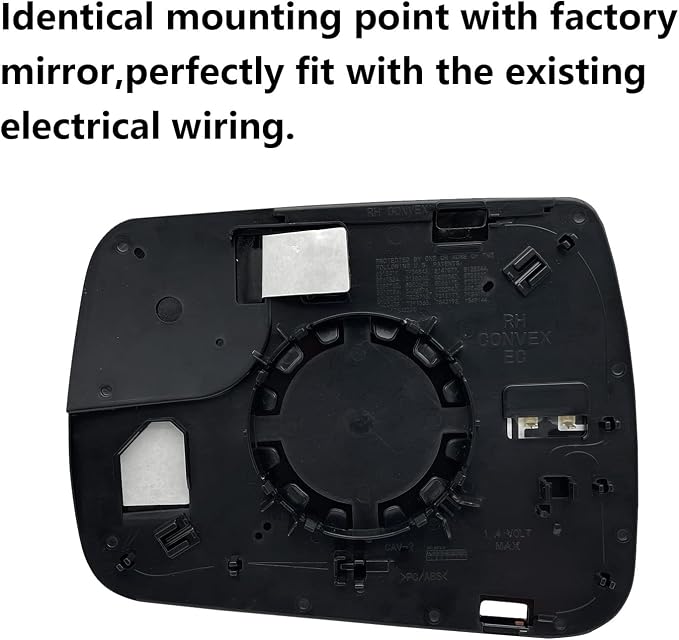 Right Passenger Side Heated Mirror Glass Replacement For 2019 2020 2021 Dodge Ram 1500 - Power Heated, with Backing Plate, Replace 68402036AA 68402037AA