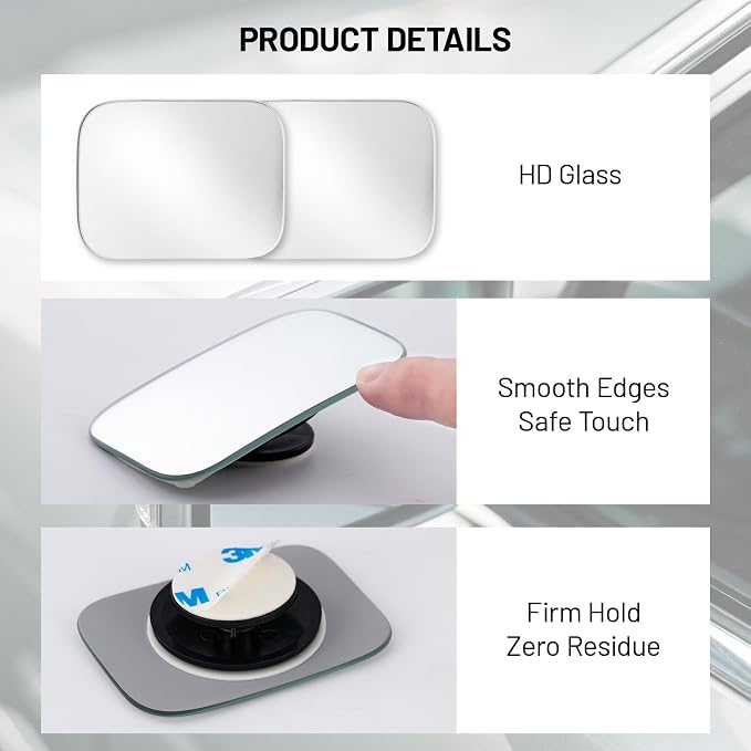 Blind Spot Mirror, 2Pcs Adjustable Car Auxiliary Wide Angle Convex Mirror, Universal Stick on Side Mirror for Cars SUVs Trucks, Enhance Driving Safety (Rectangle)