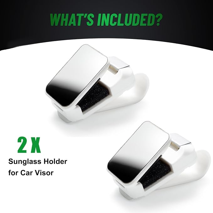 2 Pack Sunglasses Holder for Car, One-Handed-Operation Visor Sunglass Holder Clip, Easy Access Storage for Driving,Universal Fits (White)