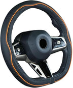 Flat Bottom Steering Wheel Cover Anti-Slip,Safety,Soft,Breathable,Durable,Full Surround,Comfortable Grip Microfiber Leather (D Shape, Black Orange)