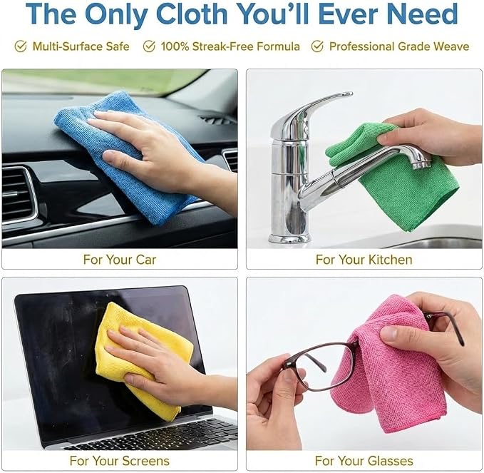Microfiber Cleaning Cloth 12 Pack - 12 x 12 inches - Rags for Cleaning House Streak-Free Wipes for Screens, Dusting & Appliances - Premium Micro Fiber Cloth for Cleaning