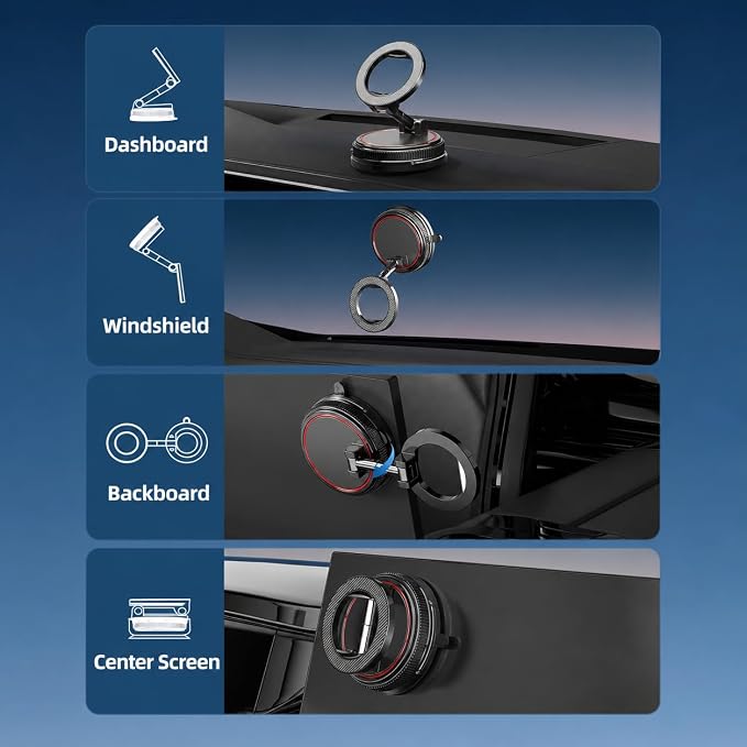 Magnetic Car Phone Holder Mount, Compatible with MagSafe, 108LBS Vacuum Suction Car Mount, 3000gf Magnetic Hold, 360° Adjustable Foldable Dashboard Windshield Phone Mount for iPhone 17-12 & Android