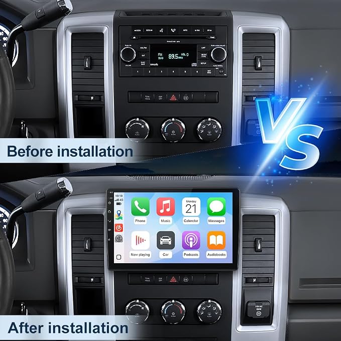 Car Radio Stereo for Dodge Ram 1500 2500 3500 2009-2012 Jeep Wrangler JK 2007-2018 2GB RAM 64GB ROM with CarPlay Android Auto