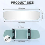 Rear View Mirror, Universal 12" (305mm) Wide-Angle Panoramic Convex Rearview Mirror with Clear Slim Frame, Strap-On Design Fits Original to Reduce Blind Spots for Cars SUVs Trucks