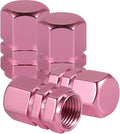 Aluminum Tire Stem Valve Caps Wheel Valve Covers Car Dustproof Tire Cap Cover Accessories, Universal for SUV, Car, Bike and Motorcycle，Hexagon Shape (Pink)