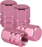Aluminum Tire Stem Valve Caps Wheel Valve Covers Car Dustproof Tire Cap Cover Accessories, Universal for SUV, Car, Bike and Motorcycle，Hexagon Shape (Pink)