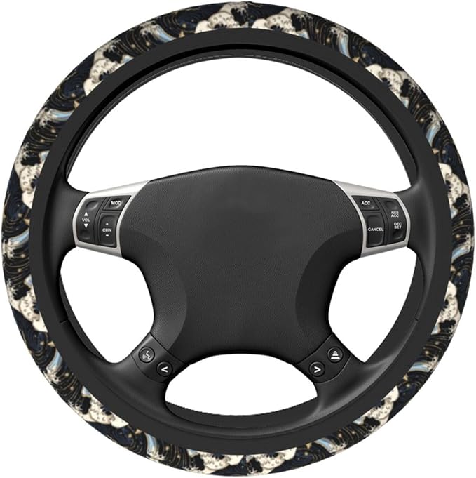 Japanese Wave Black Steering Wheel Cover Car Accessories Cute for Women Girls Girly Universal 15 Inch Neoprene Auto Interior Decor Anti Slip Car Truck Protector