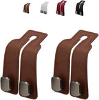 Coozyland Car Hooks, Coozy Land Metal Multi-Function Leather Car Headrest Hooks, Universal Double Hook Car Seat Back Storage Hooks for Wallets, Handbags, Bottles, Trash Bags, etc (Brown 2-Pack)