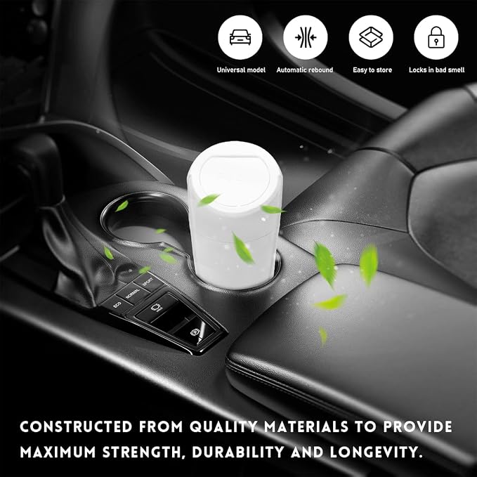 Wevdn Car Trash Can Bin with Lid, Mini Leakproof Vehicle Side Door Cup Holder Trash Can with Lid, Multipurpose Organizer Portable Garbage Bin for Cup Holder Car Home Office (White)