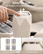 Car Trash Can with Lid - 2 Pack, Car Accessories for Interior, Leakproof Vehicle Garbage Can with 30 Attached Trash Bags, Multipurpose Organizers and Storage for Home, Office, Beige
