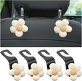4PCS Car Headrest Hooks, Cute Flower Vehicle Seat Organizer Hooks for Purses and Bags, Portable Automotive Purse Hanger Holder Decoration, Universal for SUV, Sedan, Truck (Beige/Black)