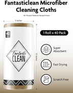 Microfiber Cleaning Cloth Roll -40 Pack, Tear Away Microfiber Towels, 12" x 12", Reusable, Washable, Scratch Free, Ultra Absorbent for All-Around Cleaning Supplies (TAN)