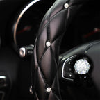 Diamond Soft Leather Anti-Slip Steering Wheel Cover with Bling Bling Crystal Rhinestones, Universal 15 Inch for Women Girls, Fit Vehicles, Sedans, SUVs, Vans, Trucks - Black