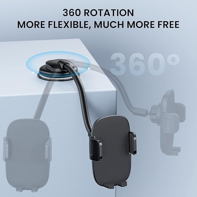 Cell Phone Holder Long Arm Dashboard Windshield Car Phone Holder Anti-Shake Stabilizer Phone Car Holder Compatible with Phone Smartphone Grey