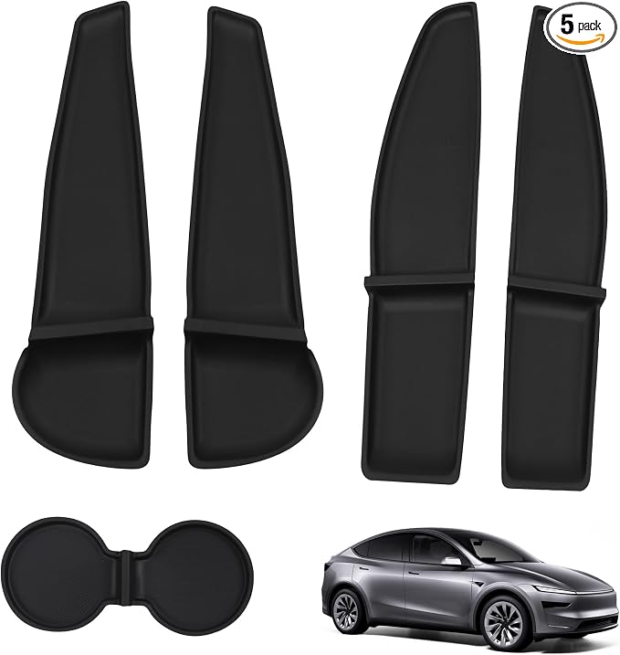 5 PCS Door Side Pocket Storage Box for 2026 Tesla Model Y Juniper Front & Rear Door Pocket and Cup Holder for Model Y Juniper Interior Accessories (TPE Material, Black)