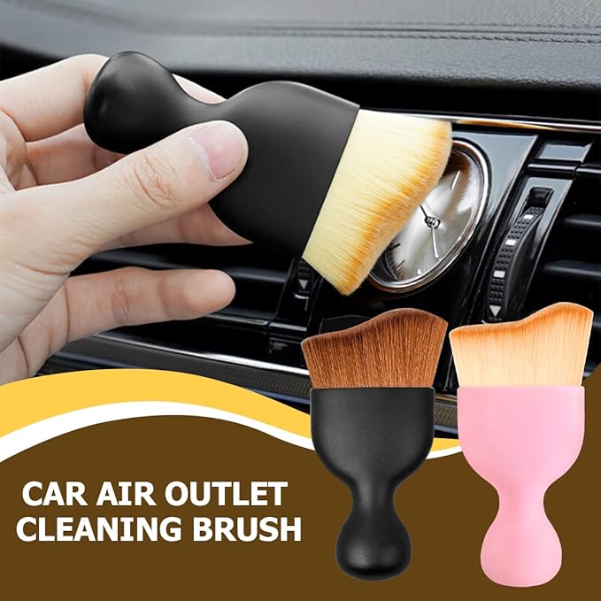 2PCS Car Interior Detailing Brush with Dust Cover, Auto Soft Hair Cleaning Brushes, Scratch Free Curved Dirt Collectors, for Vehicle Dashboard Air Conditioner Vents Leather (White/Pink/2PCS)