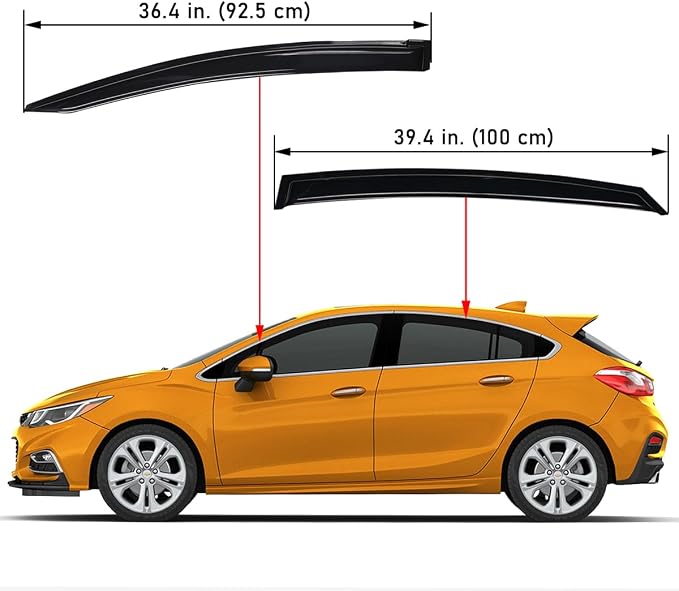 Extra Durable Outside-Mount Auto Vent Window Visor, Fits 2016-2019 Chevrolet Cruze (EXCLUDES 2016 Cruze Limited), UV Protection Rain Guard, Original Wind Deflector, No-Drill, Smoke, 4-Pcs